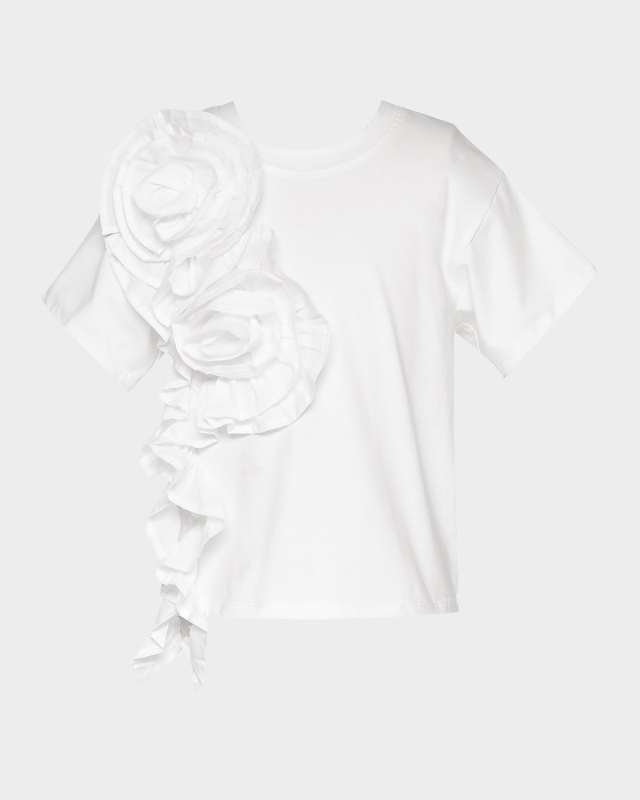 Girl's Jersey T-shirt W/ 3D Floral Trim, Size 4-